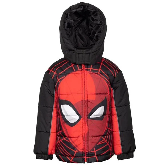 NWT Marvel Spider-Man Toddler Boys Zip Up Puffer Jacket Red/Black 4T - Picture 8 of 9